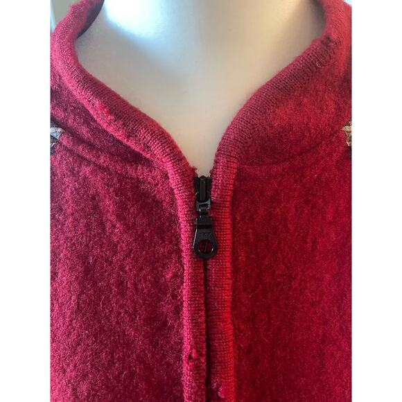 Vintage Coldwater Creek Red Wool Christmas Patchwork Moose Sweater Jacketo - Picture 5 of 8